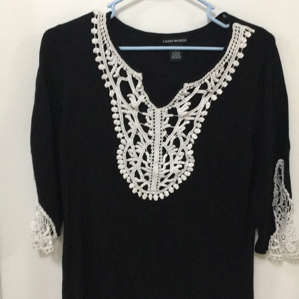 Ladies sweater with crochet accents